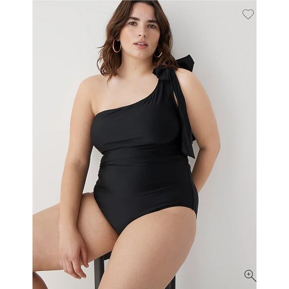 J Crew One Piece Swimsuit Size 18 Bow Tie One Shoulder Black Beach NWT - Picture 1 of 8